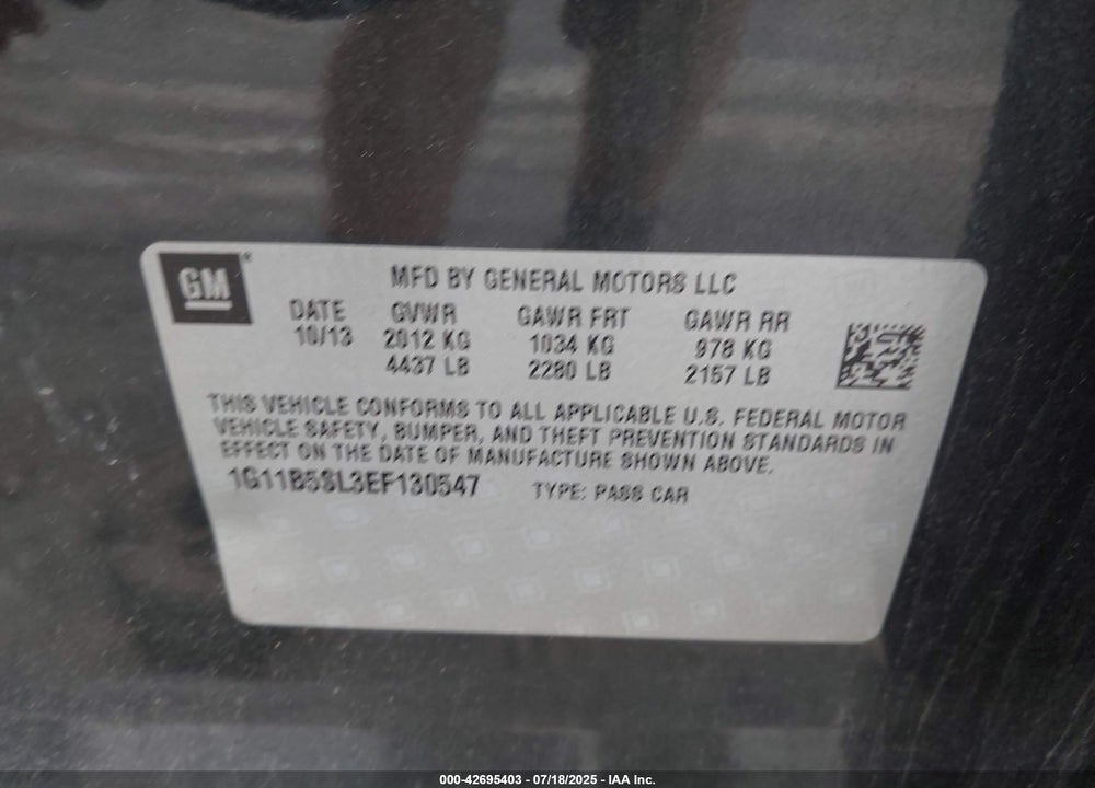 2014 CHEVROLET MALIBU VIN: 1G11B5SL3EF130547