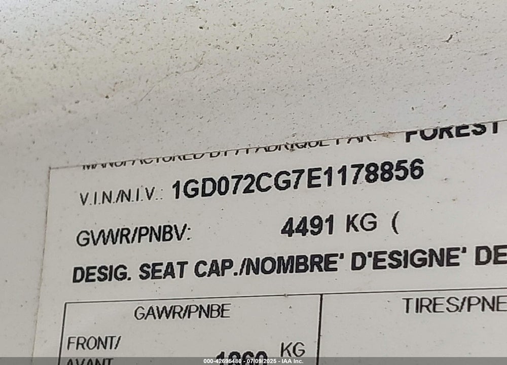 2014 GMC SAVANA CUTAWAY VIN: 1GD072CG7E1178856