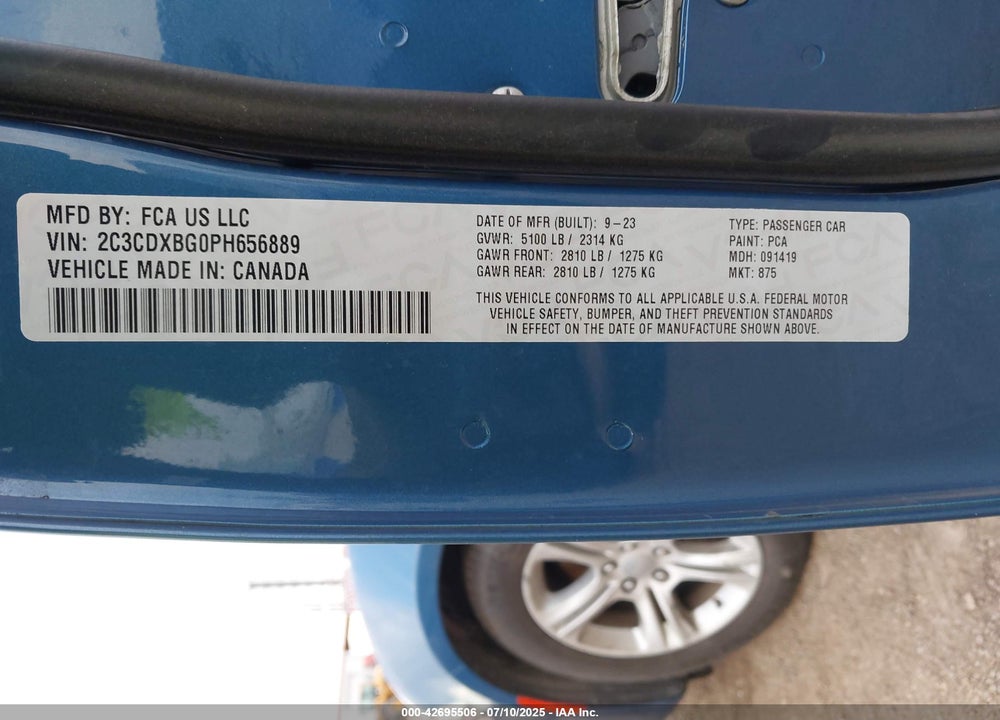 2023 DODGE CHARGER VIN: 2C3CDXBG0PH656889