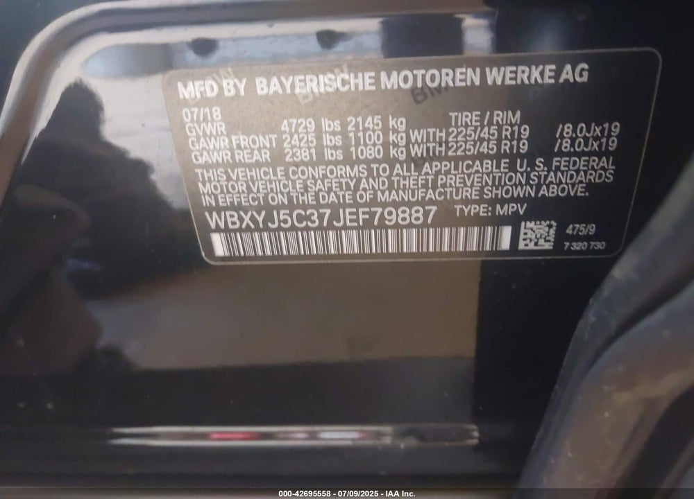 2018 BMW X2 VIN: WBXYJ5C37JEF79887