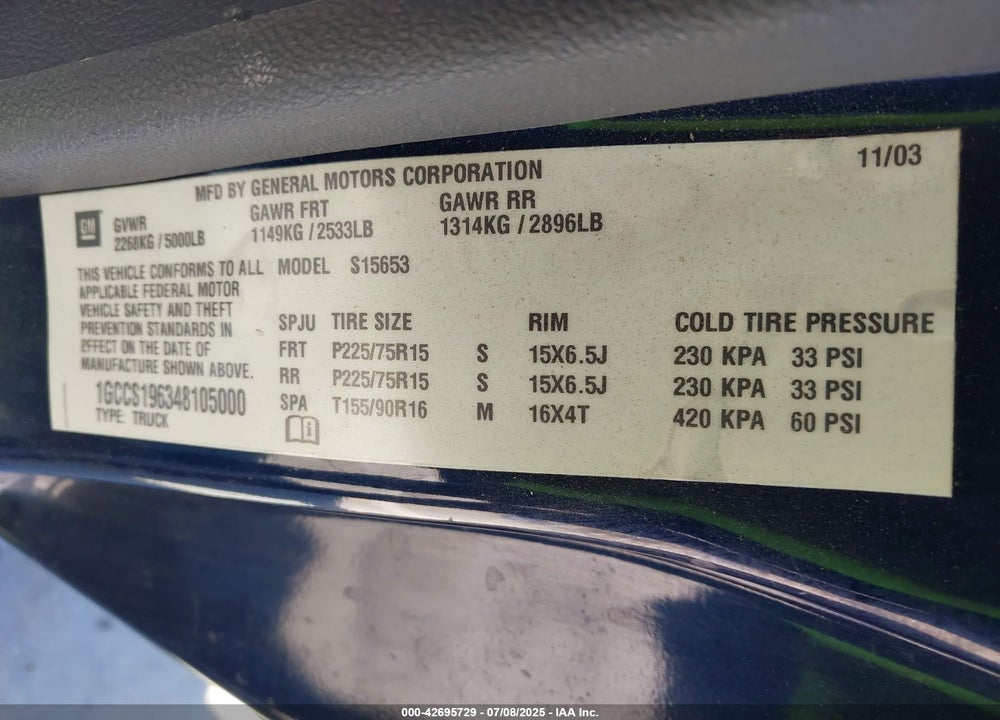 2004 CHEVROLET COLORADO LS VIN: 1GCCS196348105000