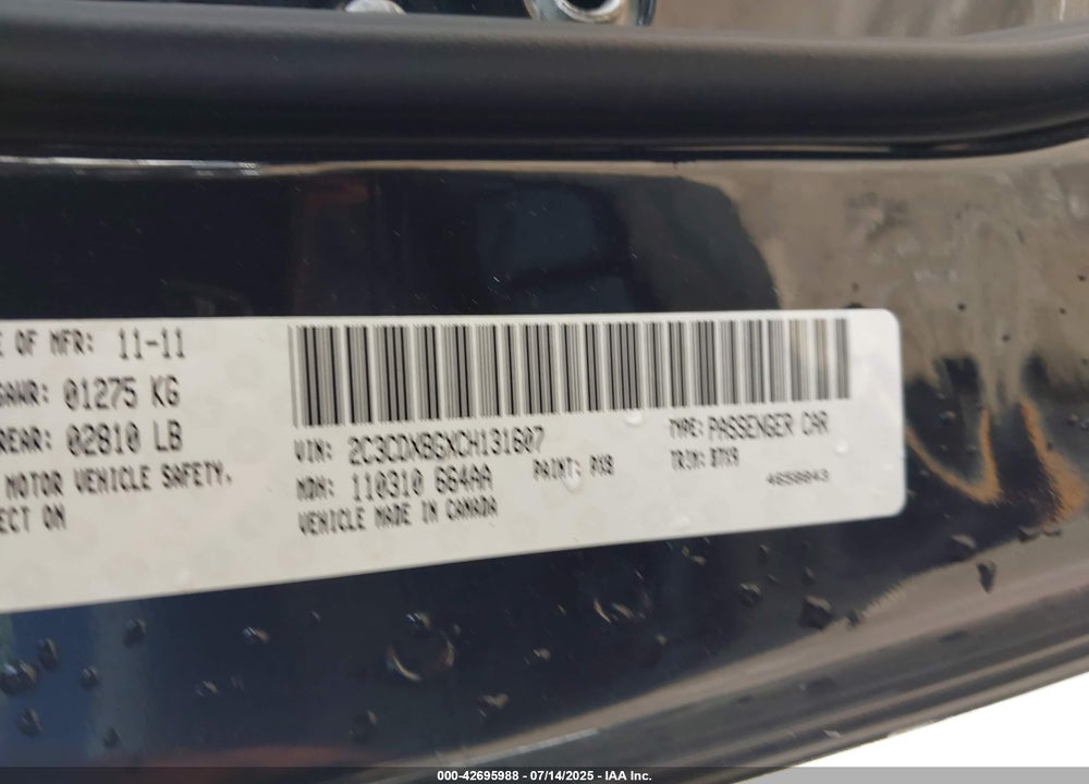 2012 DODGE CHARGER VIN: 2C3CDXBGXCH131607