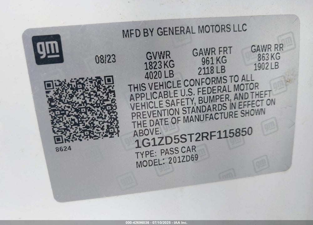 2024 CHEVROLET MALIBU VIN: 1G1ZD5ST2RF115850