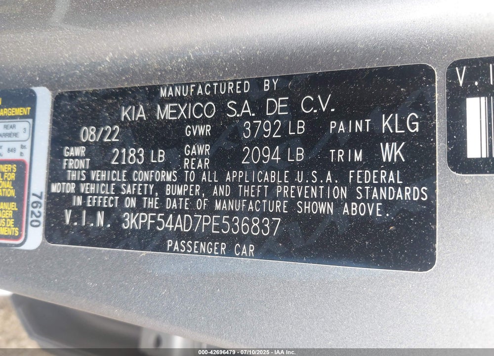 2023 KIA FORTE VIN: 3KPF54AD7PE536837