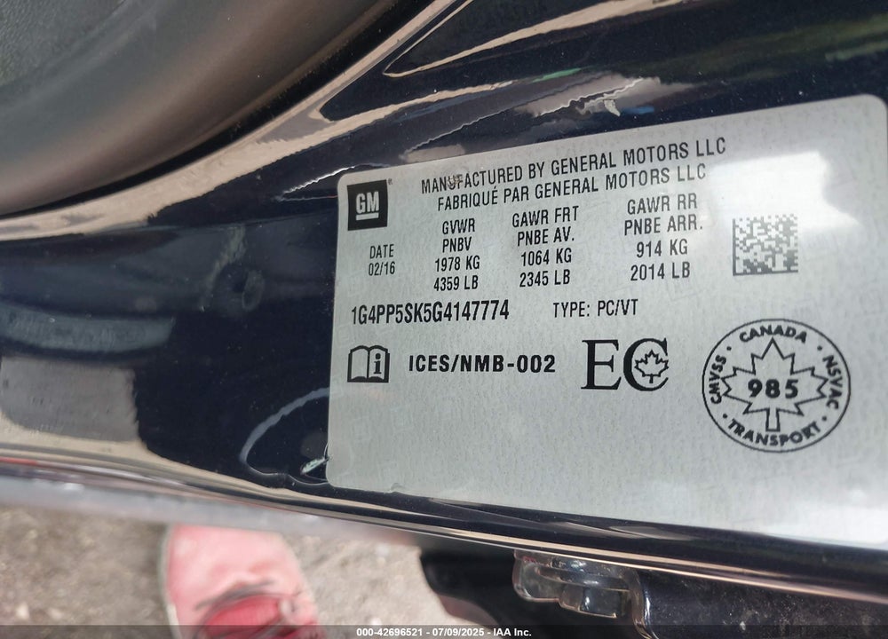 2016 BUICK VERANO VIN: 1G4PP5SK5G4147774