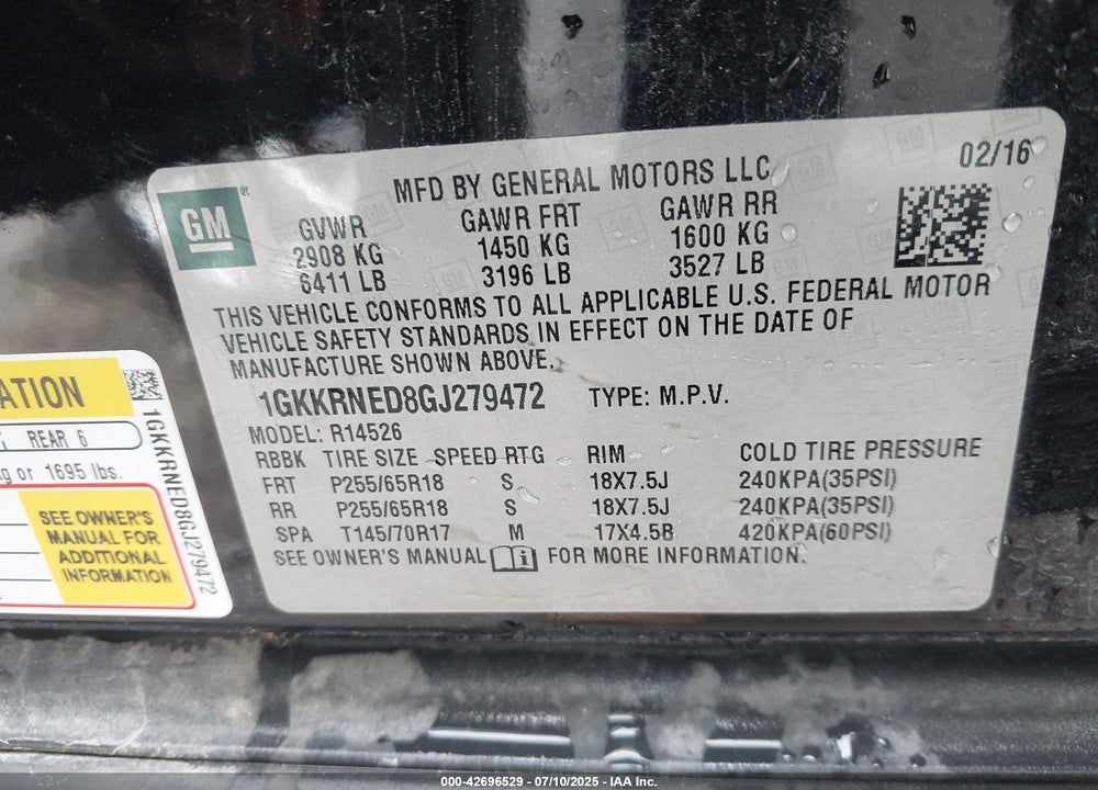 2016 GMC ACADIA VIN: 1GKKRNED8GJ279472