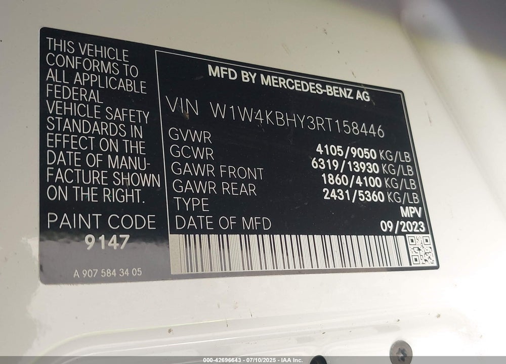 2024 MERCEDES-BENZ SPRINTER VIN: W1W4KBHY3RT158446