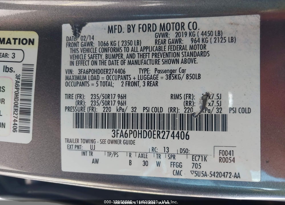 2014 FORD FUSION VIN: 3FA6P0HD0ER274406