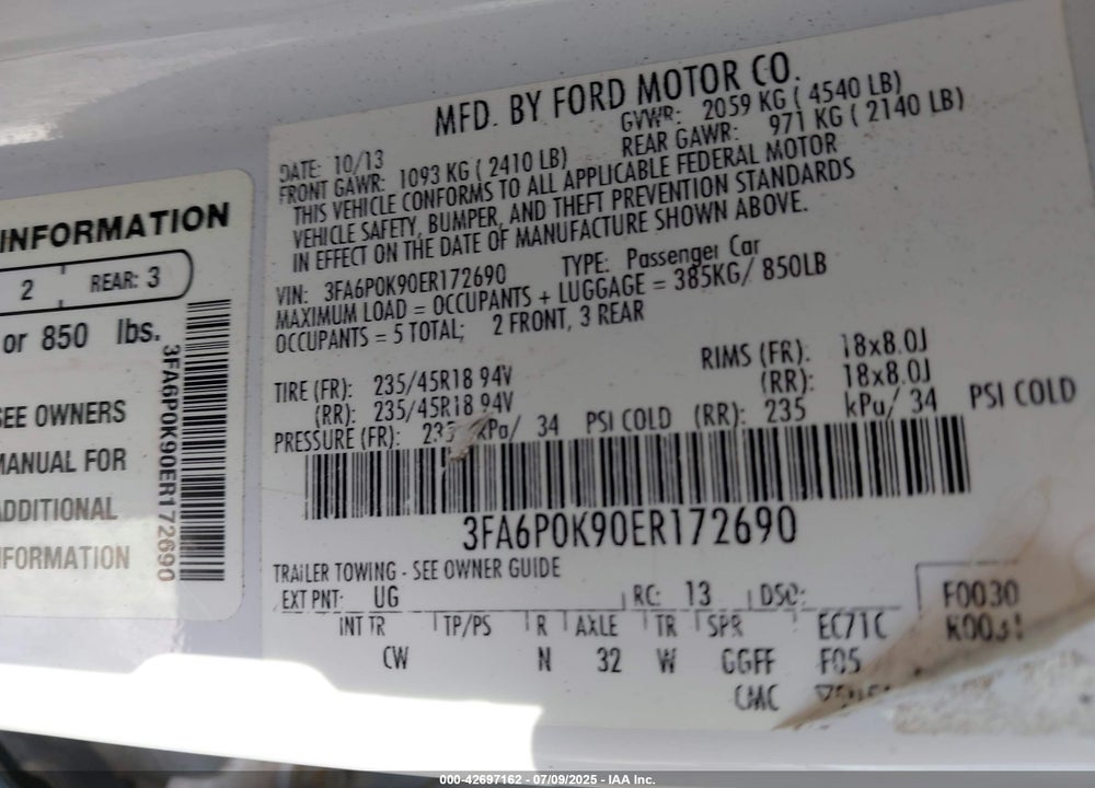 2014 FORD FUSION TITANIUM VIN: 3FA6P0K90ER172690