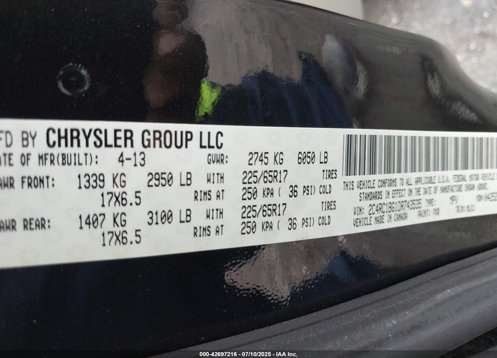 2013 CHRYSLER TOWN & COUNTRY TOURING VIN: 2C4RC1BG1DR743535