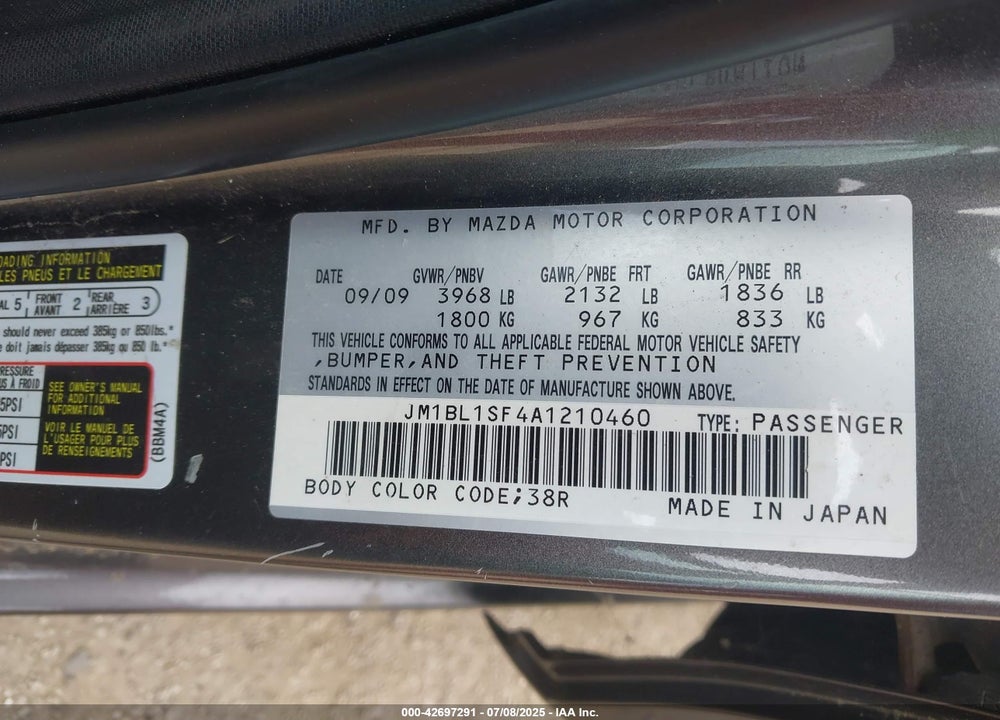 2010 MAZDA 3 VIN: JM1BL1SF4A1210460
