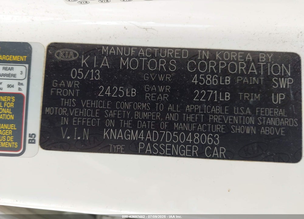 2013 KIA OPTIMA HYBRID EX VIN: KNAGM4AD7D5048063