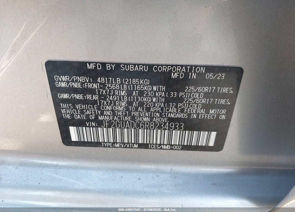 2024 SUBARU CROSSTREK VIN: JF2GUADC6R8234933