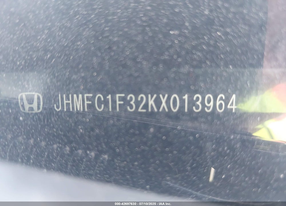 2019 HONDA CIVIC VIN: JHMFC1F32KX013964