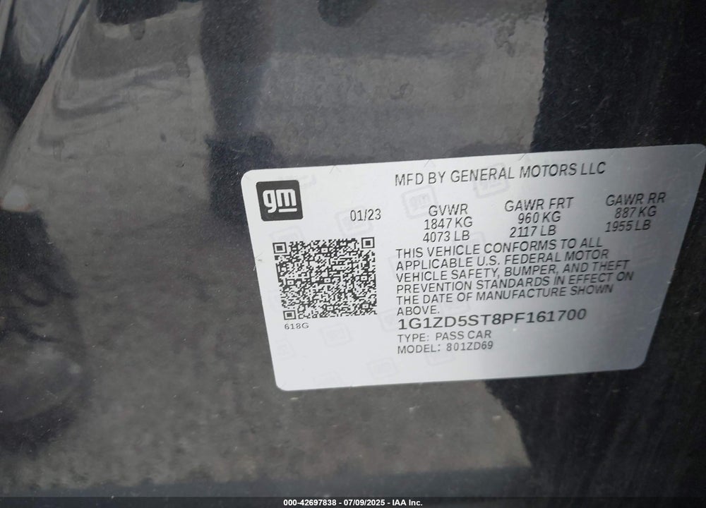 2023 CHEVROLET MALIBU VIN: 1G1ZD5ST8PF161700