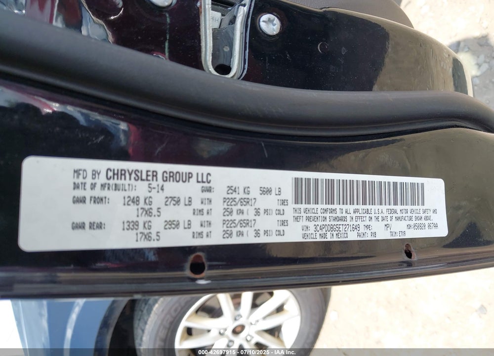 2014 DODGE JOURNEY VIN: 3C4PDDBG5ET271649