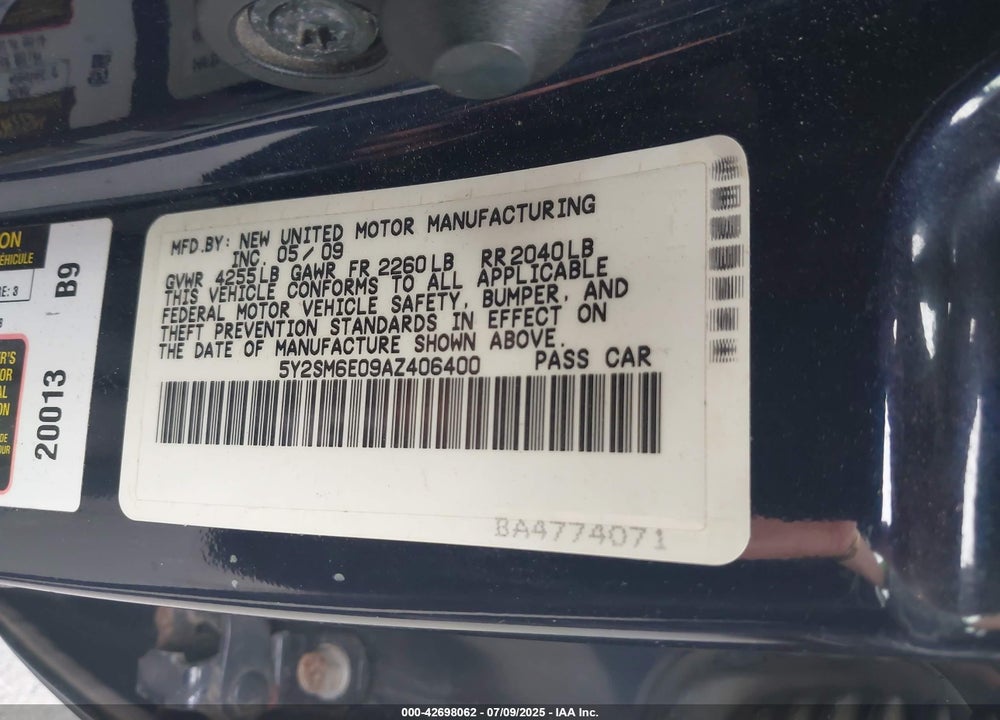 2010 PONTIAC VIBE VIN: 5Y2SM6E09AZ406400