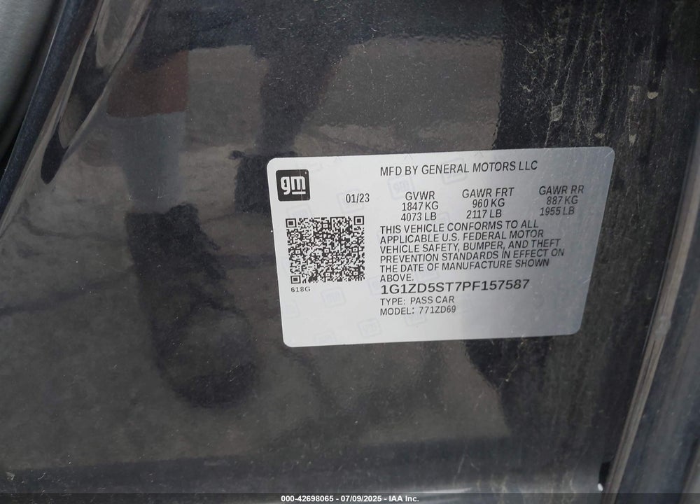 2023 CHEVROLET MALIBU VIN: 1G1ZD5ST7PF157587