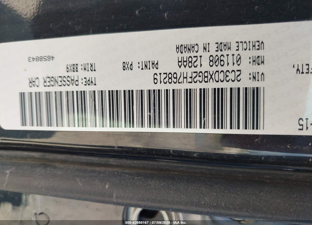 2015 DODGE CHARGER VIN: 2C3CDXBG2FH768219