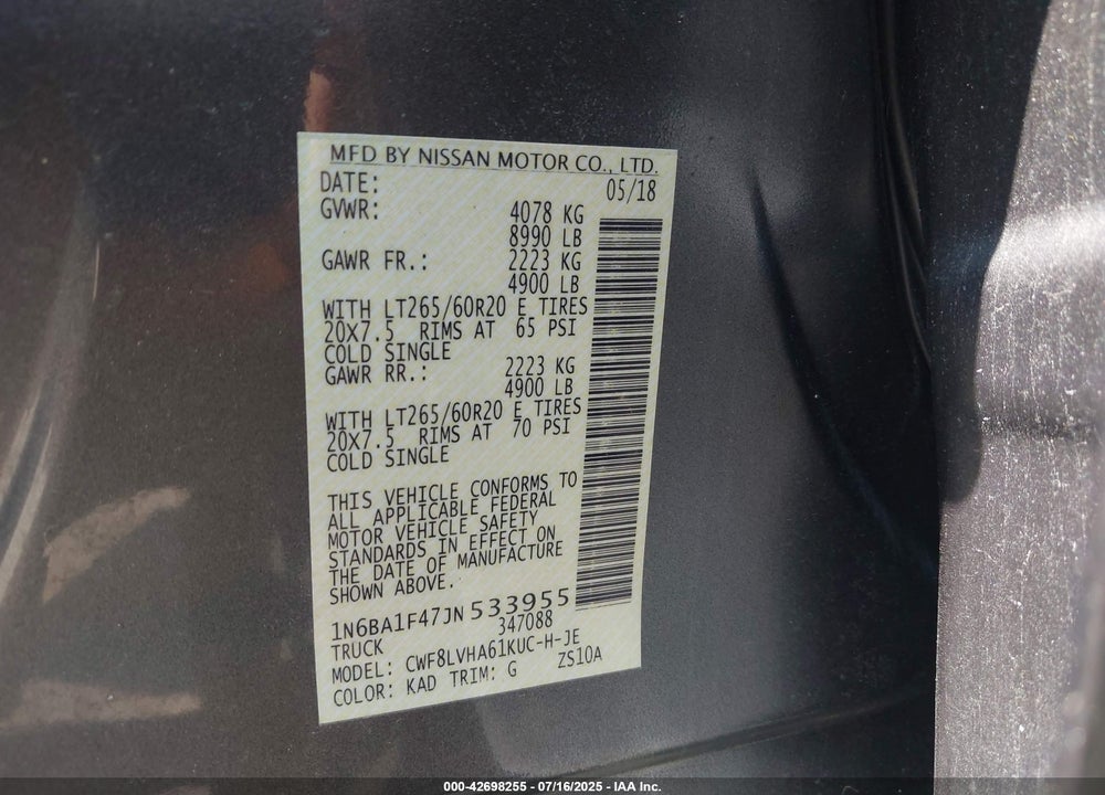 2018 NISSAN TITAN XD SL DIESEL VIN: 1N6BA1F47JN533955