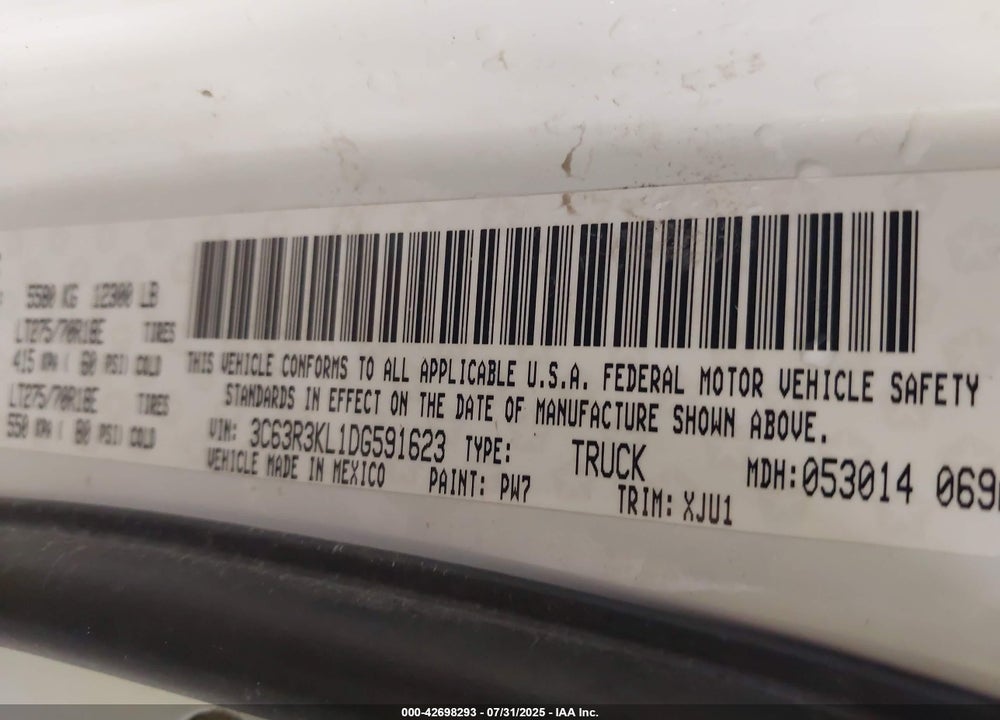 2013 RAM 3500 LAIE LONGHORN VIN: 3C63R3KL1DG591623