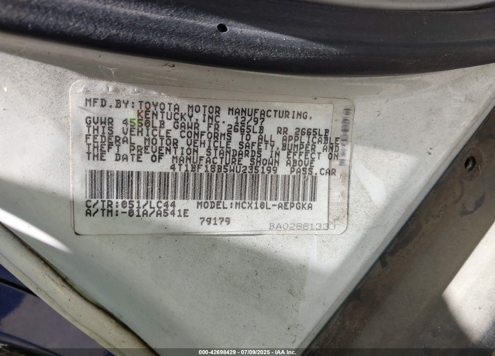 1998 TOYOTA AVALON XLS VIN: 4T1BF18B5WU235199