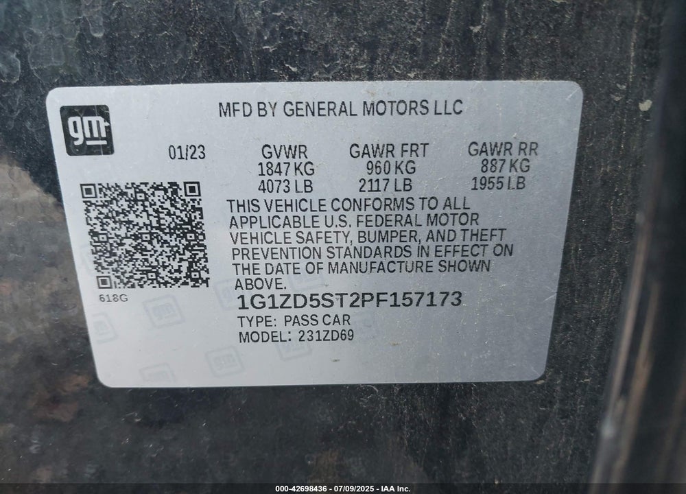 2023 CHEVROLET MALIBU VIN: 1G1ZD5ST2PF157173