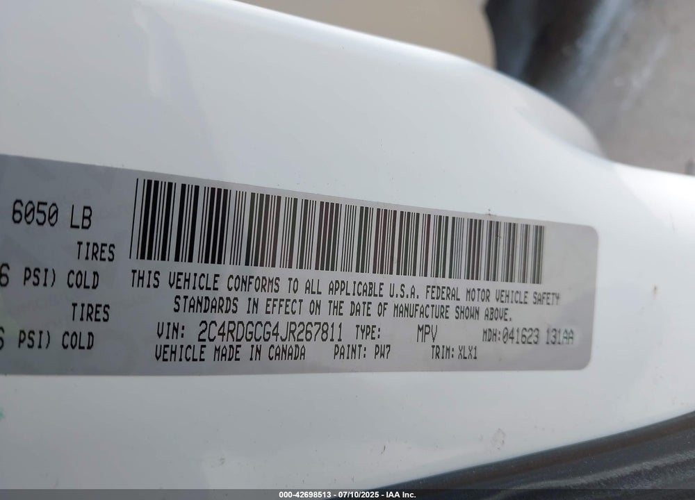 2018 DODGE GRAND CARAVAN SXT VIN: 2C4RDGCG4JR267811