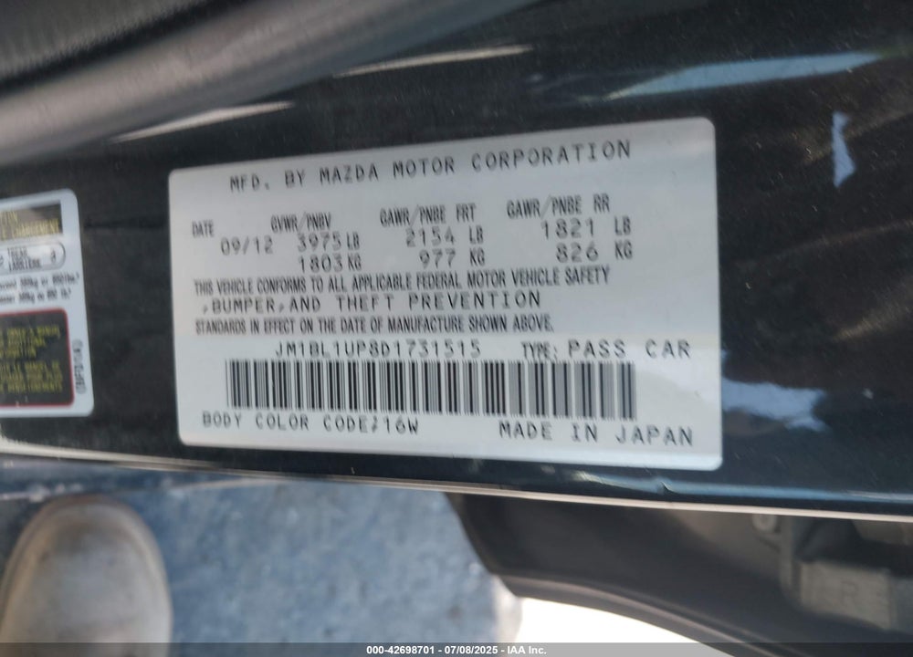 2013 MAZDA 3 VIN: JM1BL1UP8D1731515