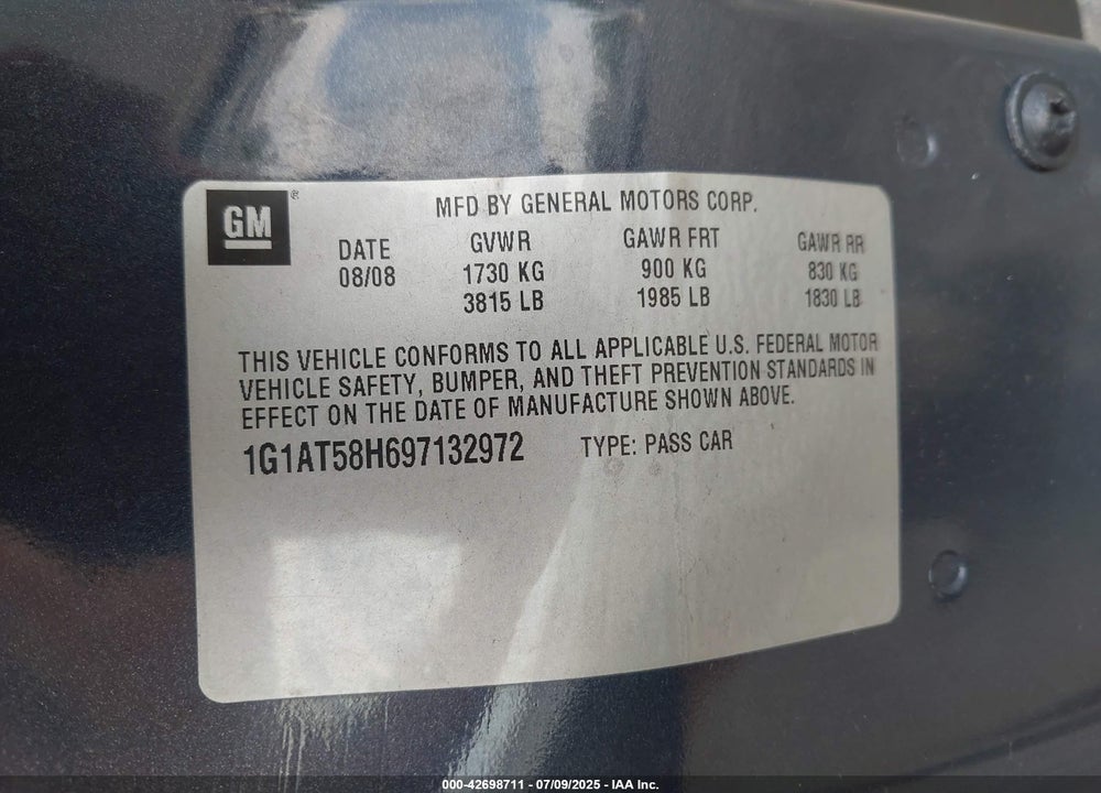 2009 CHEVROLET COBALT VIN: 1G1AT58H697132972