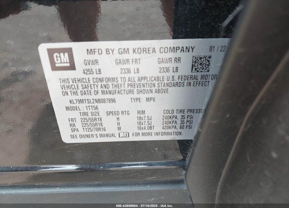 2022 CHEVROLET TRAILBLAZER VIN: KL79MTSL2NB087896