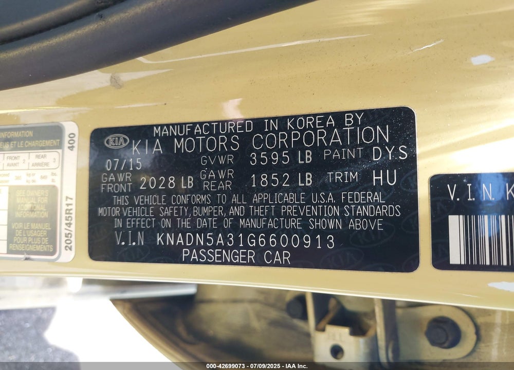 2016 KIA RIO VIN: KNADN5A31G6600913
