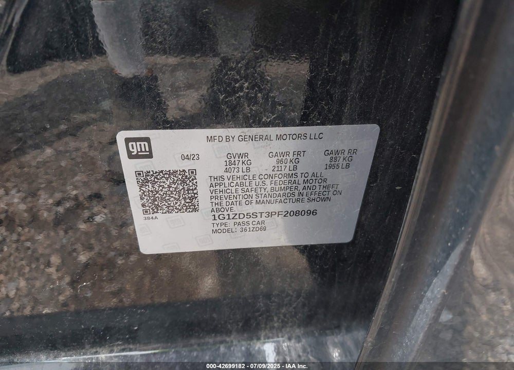 2023 CHEVROLET MALIBU FWD 1LT VIN: 1G1ZD5ST3PF208096