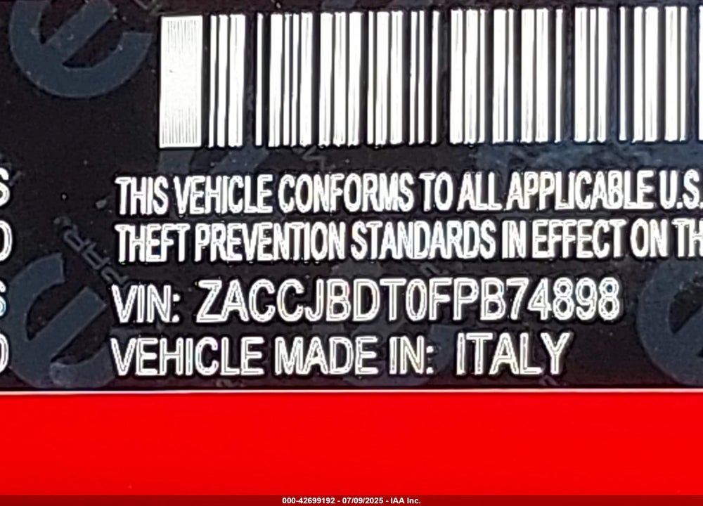 2015 JEEP RENEGADE VIN: ZACCJBDT0FPB74898