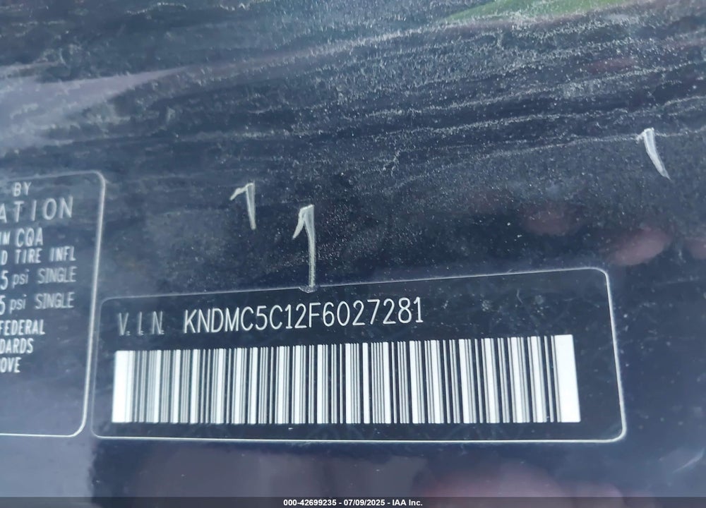 2015 KIA SEDONA EX VIN: KNDMC5C12F6027281
