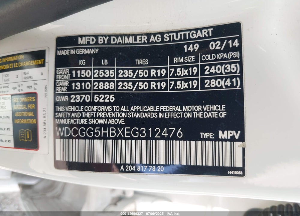 2014 MERCEDES-BENZ GLK 350 VIN: WDCGG5HBXEG312476