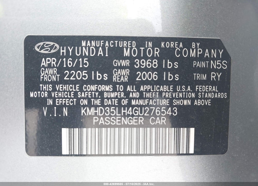 2016 HYUNDAI ELANTRA GT VIN: KMHD35LH4GU276543