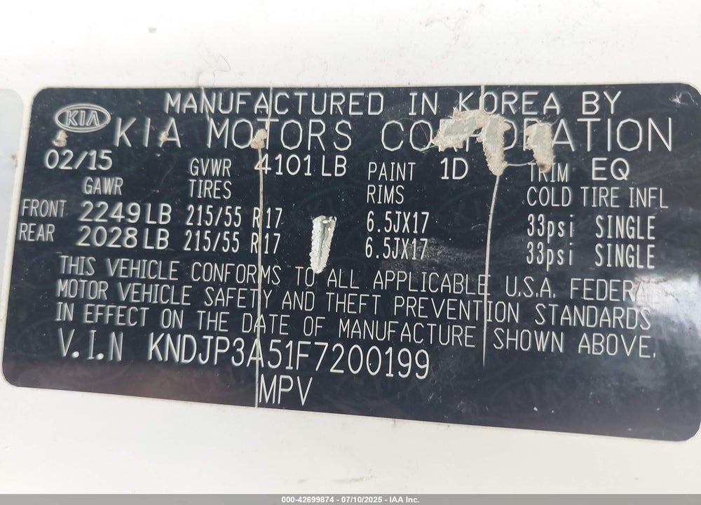 2015 KIA SOUL VIN: KNDJP3A51F7200199