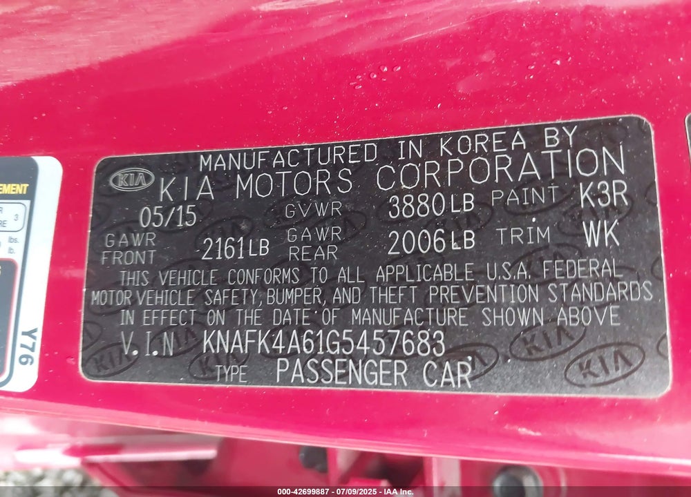 2016 KIA FORTE VIN: KNAFK4A61G5457683