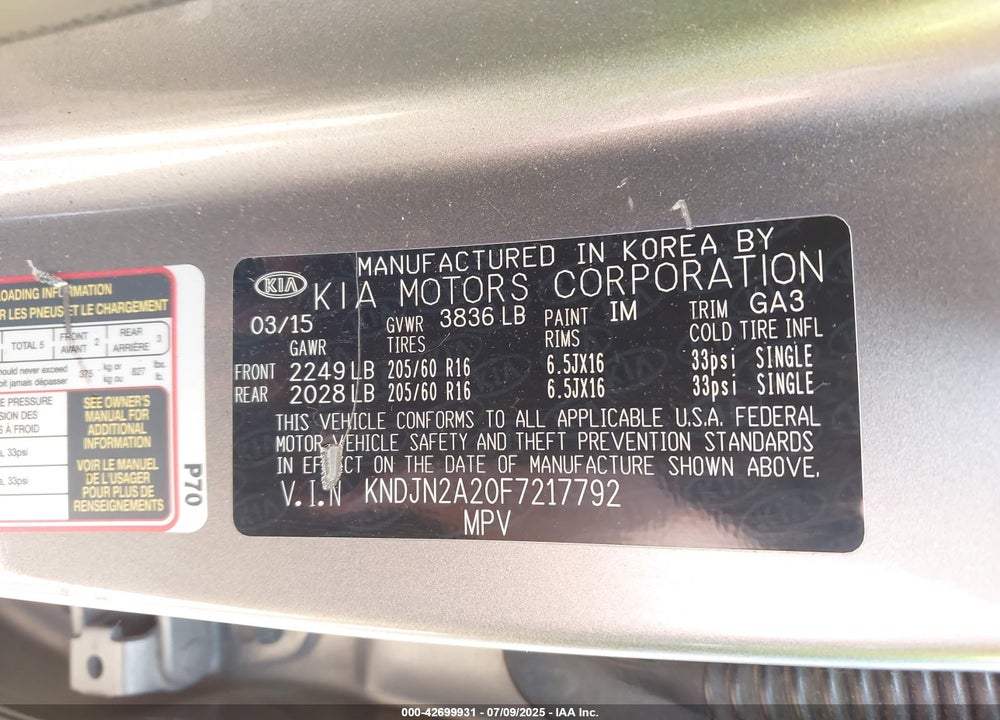 2015 KIA SOUL VIN: KNDJN2A20F7217792