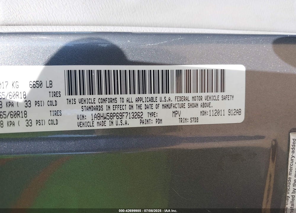 2009 CHRYSLER ASPEN VIN: 1A8HW58P69F713262