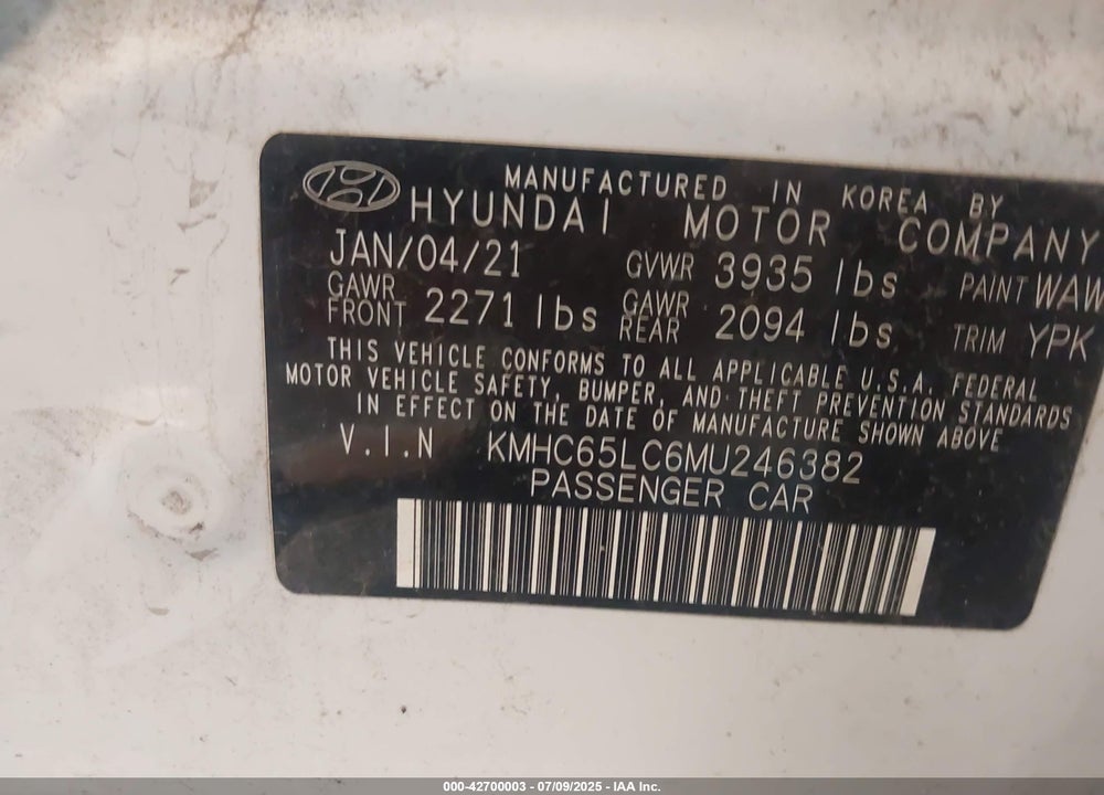 2021 HYUNDAI IONIQ HYBRID VIN: KMHC65LC6MU246382