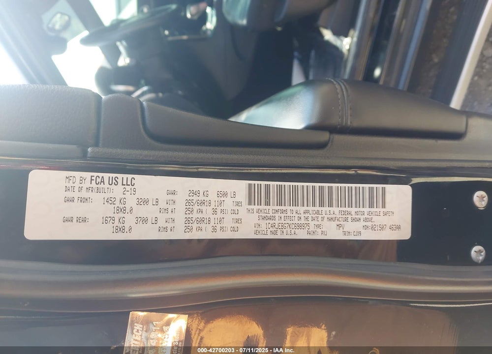 2019 JEEP GRAND CHEROKEE VIN: 1C4RJEBG7KC698975