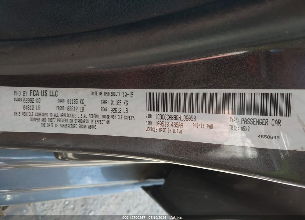 2016 CHRYSLER 200 VIN: 1C3CCCAB9GN136053
