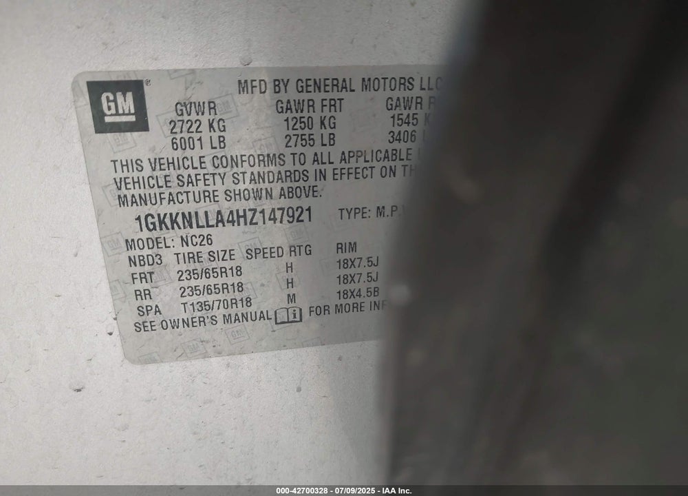 2017 GMC ACADIA VIN: 1GKKNLLA4HZ147921
