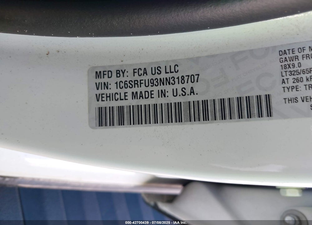 2022 RAM 1500 VIN: 1C6SRFU93NN318707