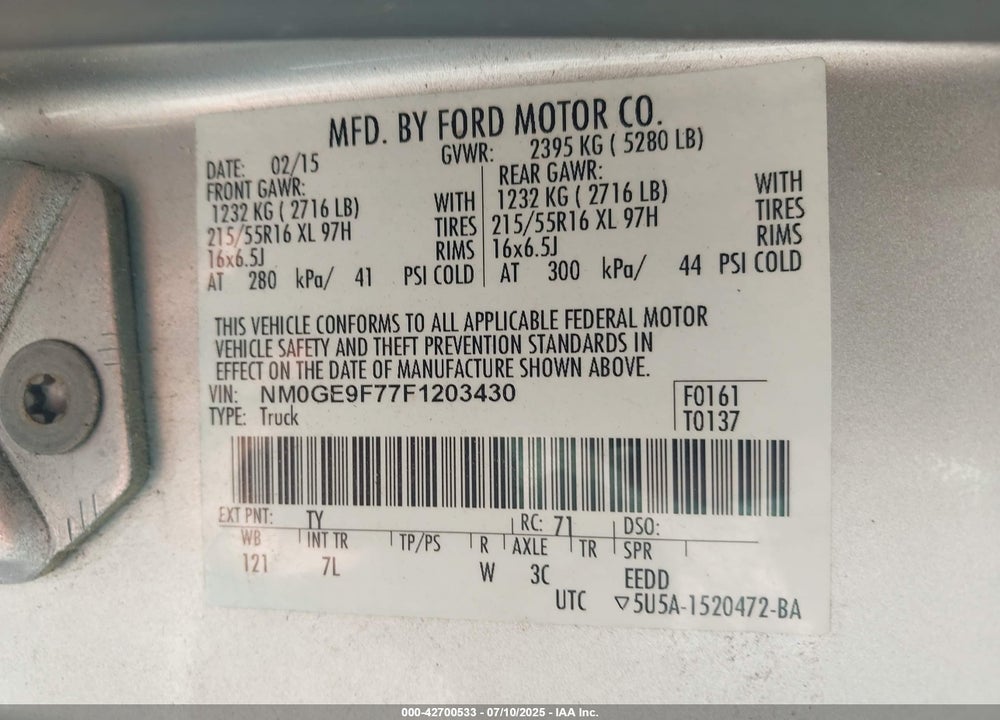 2015 FORD TRANSIT CONNECT XLT VIN: NM0GE9F77F1203430