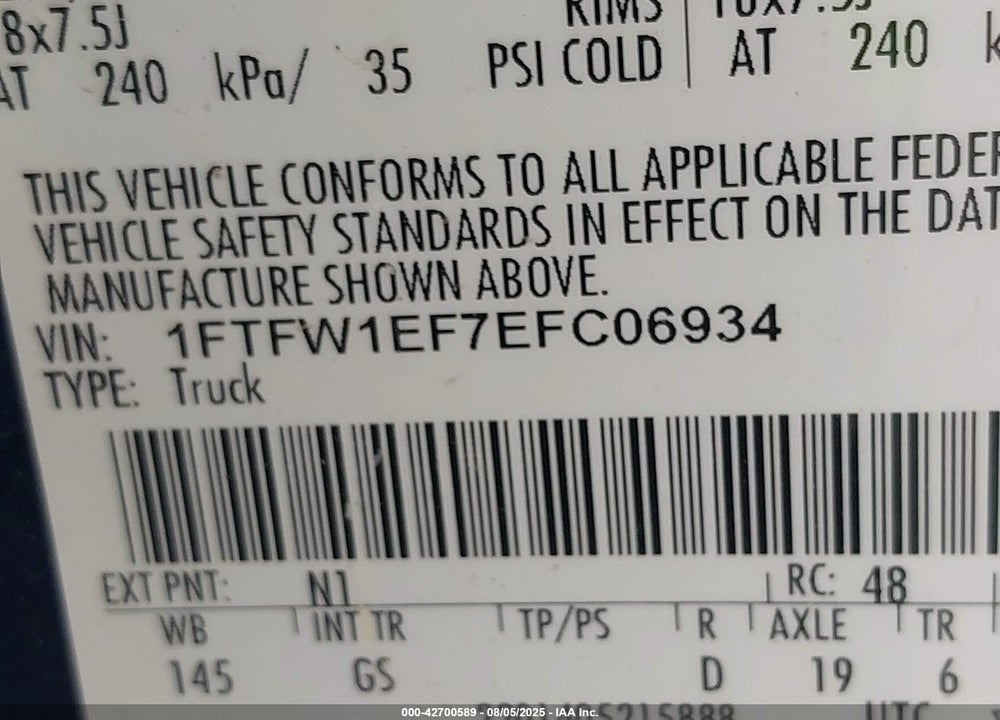 2014 FORD F-150 XLT VIN: 1FTFW1EF7EFC06934
