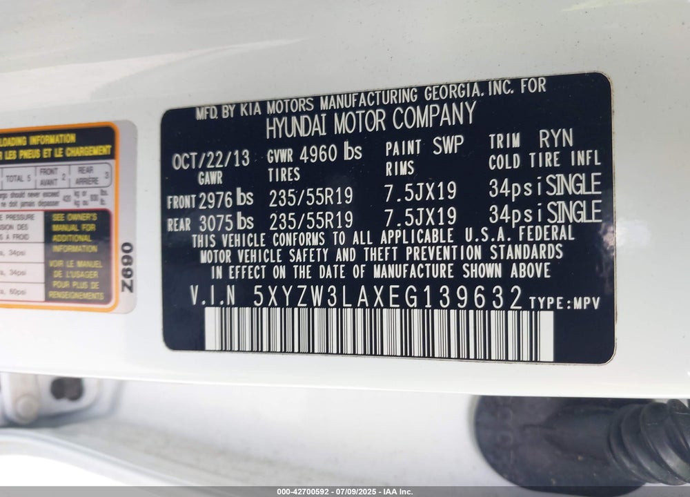 2014 HYUNDAI SANTA FE SPORT VIN: 5XYZW3LAXEG139632