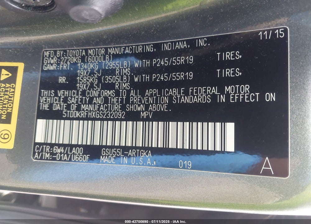 2016 TOYOTA HIGHLANDER VIN: 5TDDKRFHXGS232092